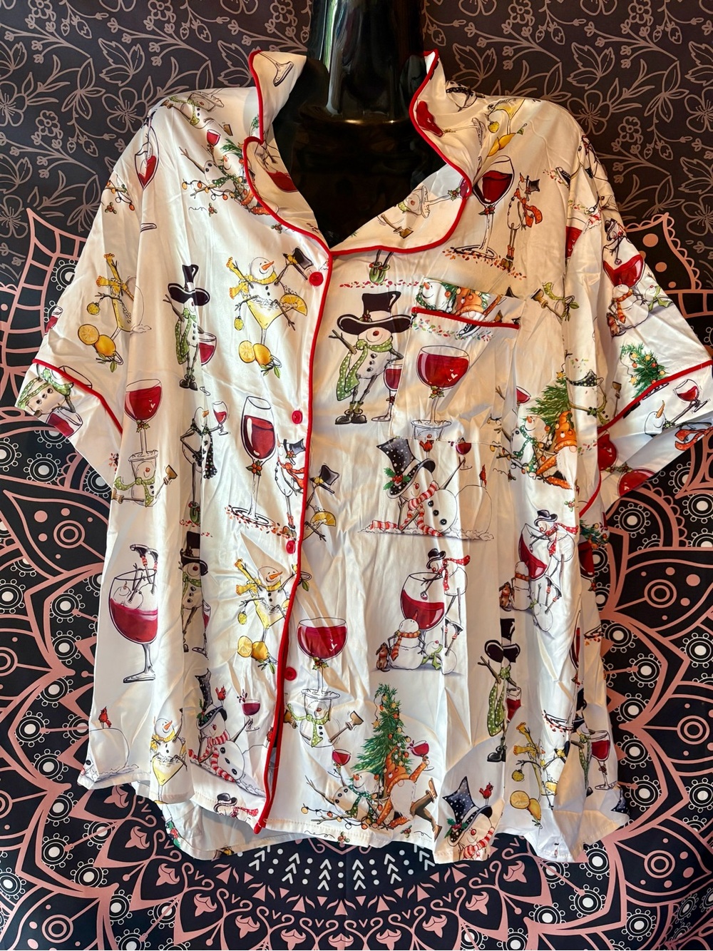 Holiday Sleep Shirt & Shorts with Red Piping